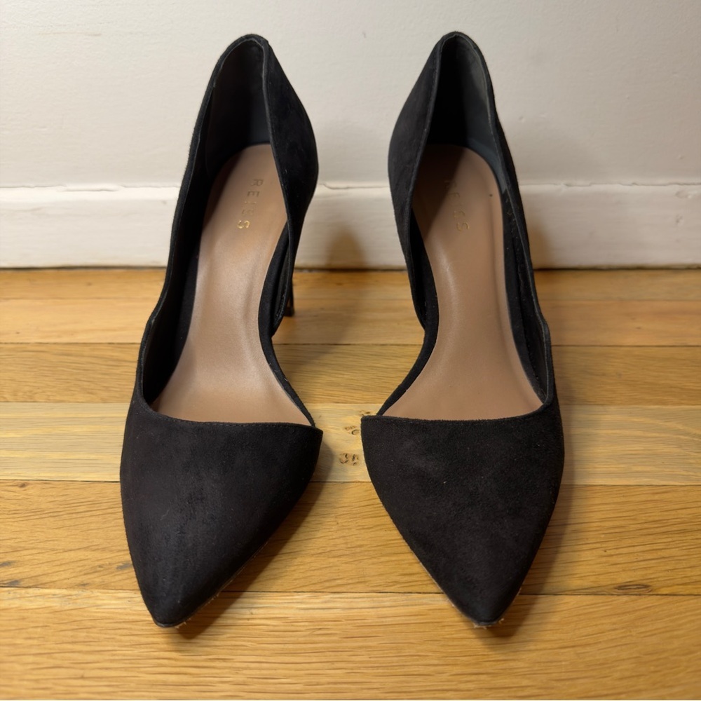 Reiss Black Suede Pointed Toe Pumps Size 40 - Picture 5 of 13